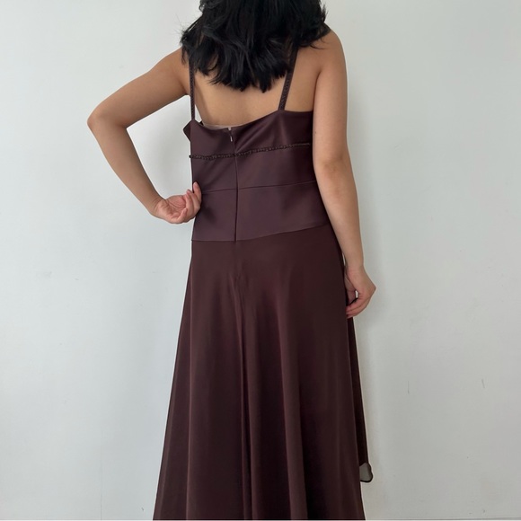 Jones New York Brown Silk V-Neck Midi Formal Dress - Medium - Picture 4 of 4